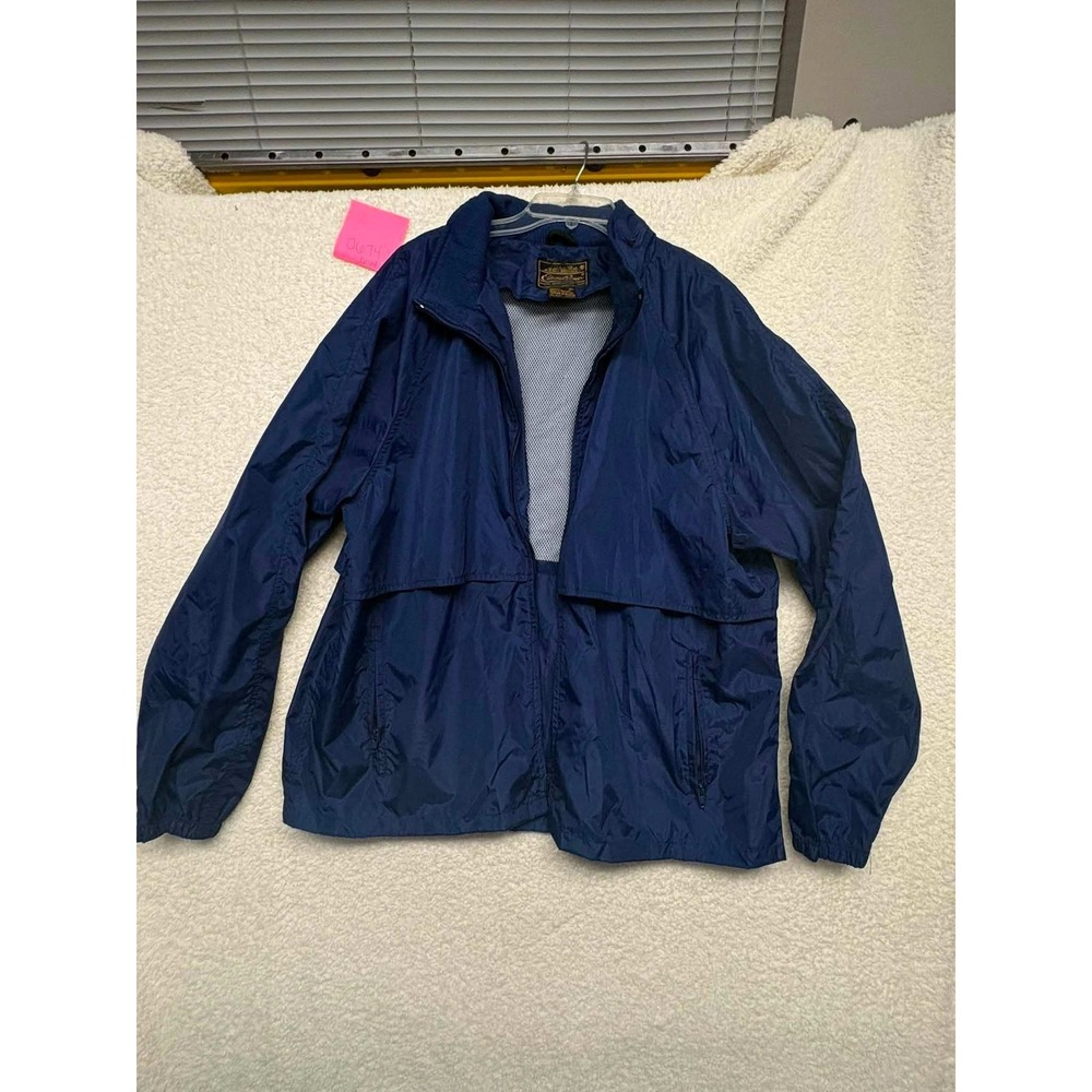 Eddie Bauer Mens XL Navy Blue Nylon Windbreaker Jacket Full Zip Mesh Lined XL